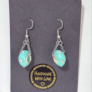 Handcrfted One-of-a-kind Blue Bead And Chain Drop Earrings